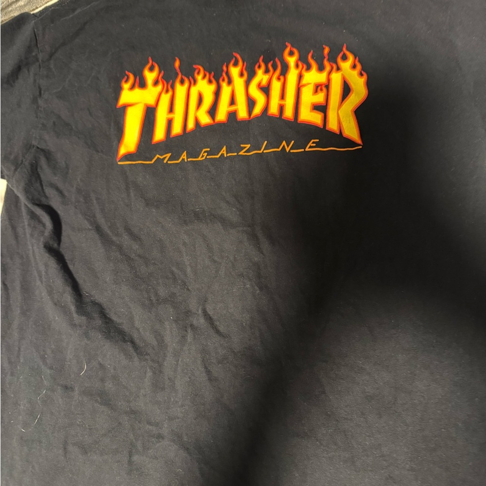 Thrasher Black Tee with Fiery Orange Logo